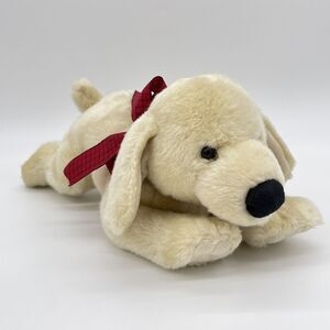 Gund Small Cooper Yellow Labrador Dog 88947 Red Bow Laying Floor Puppy Big Nose